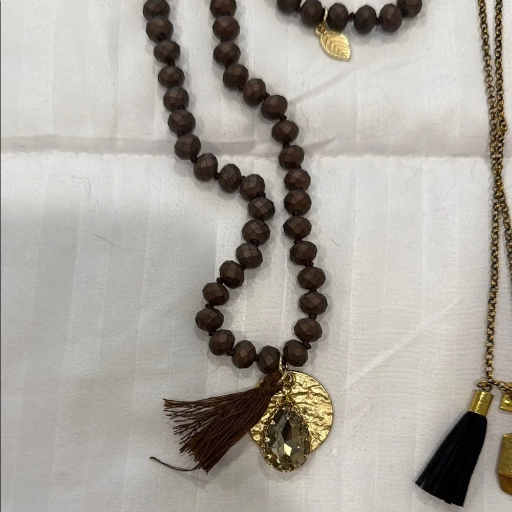 NWOT Brown and Gold Beaded Necklaces (2)  with Tassel